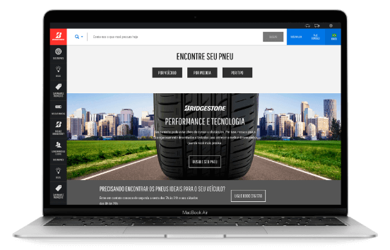 Site Bridgestone: Tela inicial no notebook
