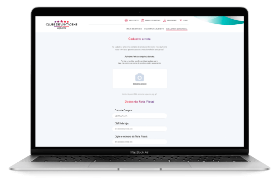 Clube Bravecto: Tela de cadastro da nota fiscal no notebook