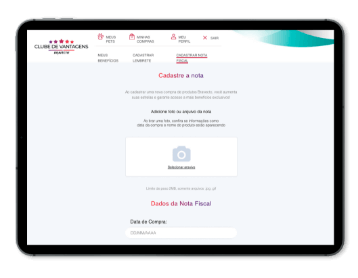 Clube Bravecto: Tela de cadastro da nota fiscal no tablet