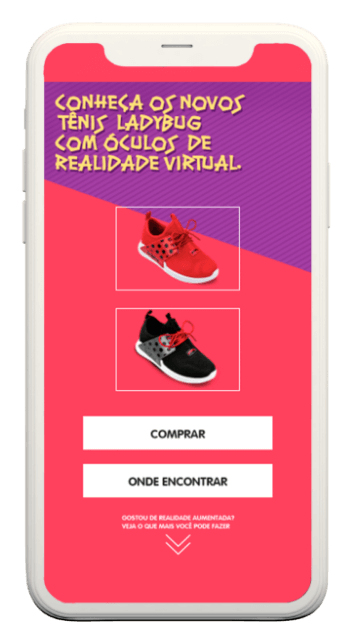 Campanha Realidade Virtual: Tela com os tênis da campanha no celular