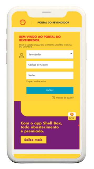 Portal do revendedor: tela de login no celular