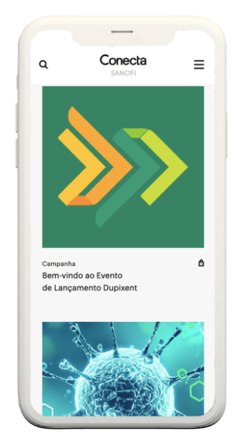 Sanofi Conecta: Tela inicial do site no celular
