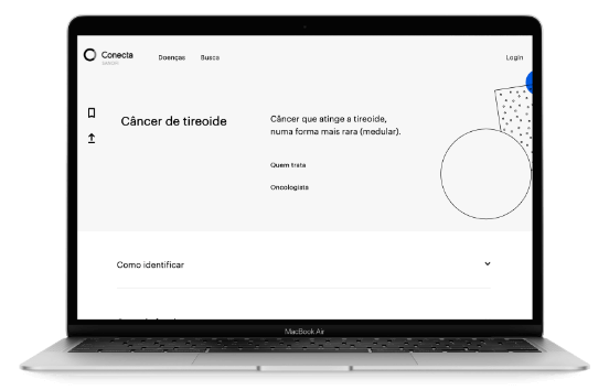 Sanofi Conecta: Tela de informações sobre uma doença no notebook