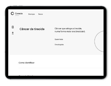 Sanofi Conecta: Tela de informações sobre uma doença no tablet