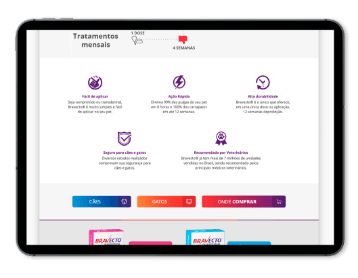 Site Bravecto: Tela vantagens do Bravecto no tablet